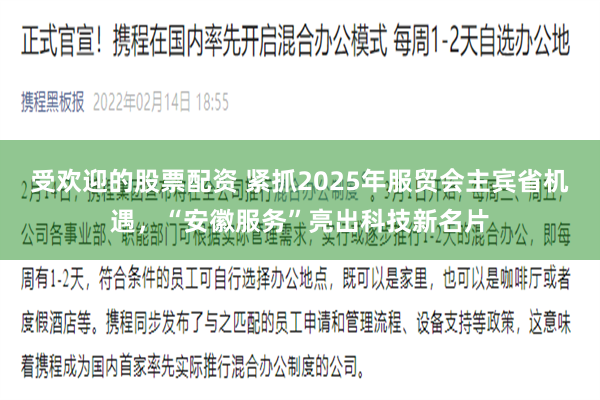 受欢迎的股票配资 紧抓2025年服贸会主宾省机遇，“安徽服务”亮出科技新名片